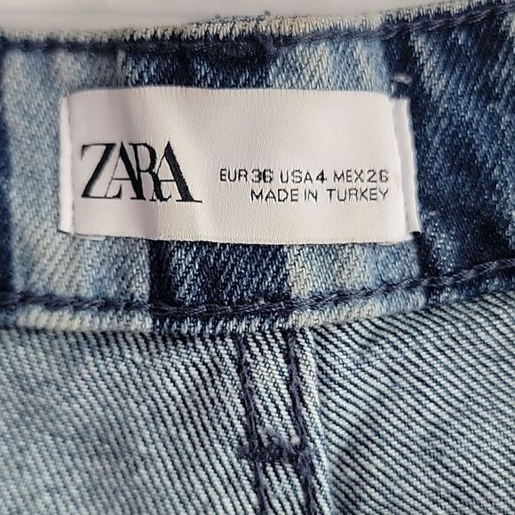 Zara shorts blue denim striped high rise Women's Size 4 - Picture 5 of 8